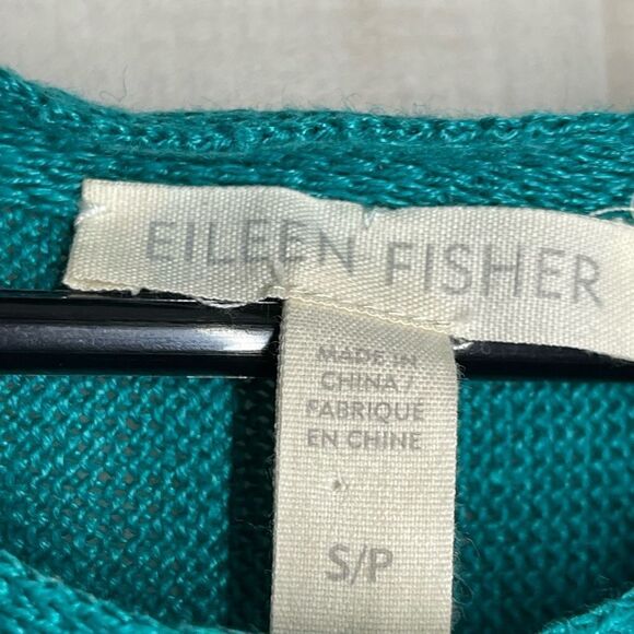Eileen Fisher linen turquoise short sleeve‎ tunic top, size small - Picture 5 of 16